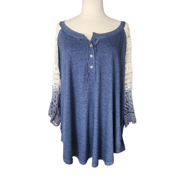 Sheryl Crow Relaxed Fit Soft Henley T-shirt Womens 2X Crochet 3/4 Sleeves  NWOT - Picture 1 of 8